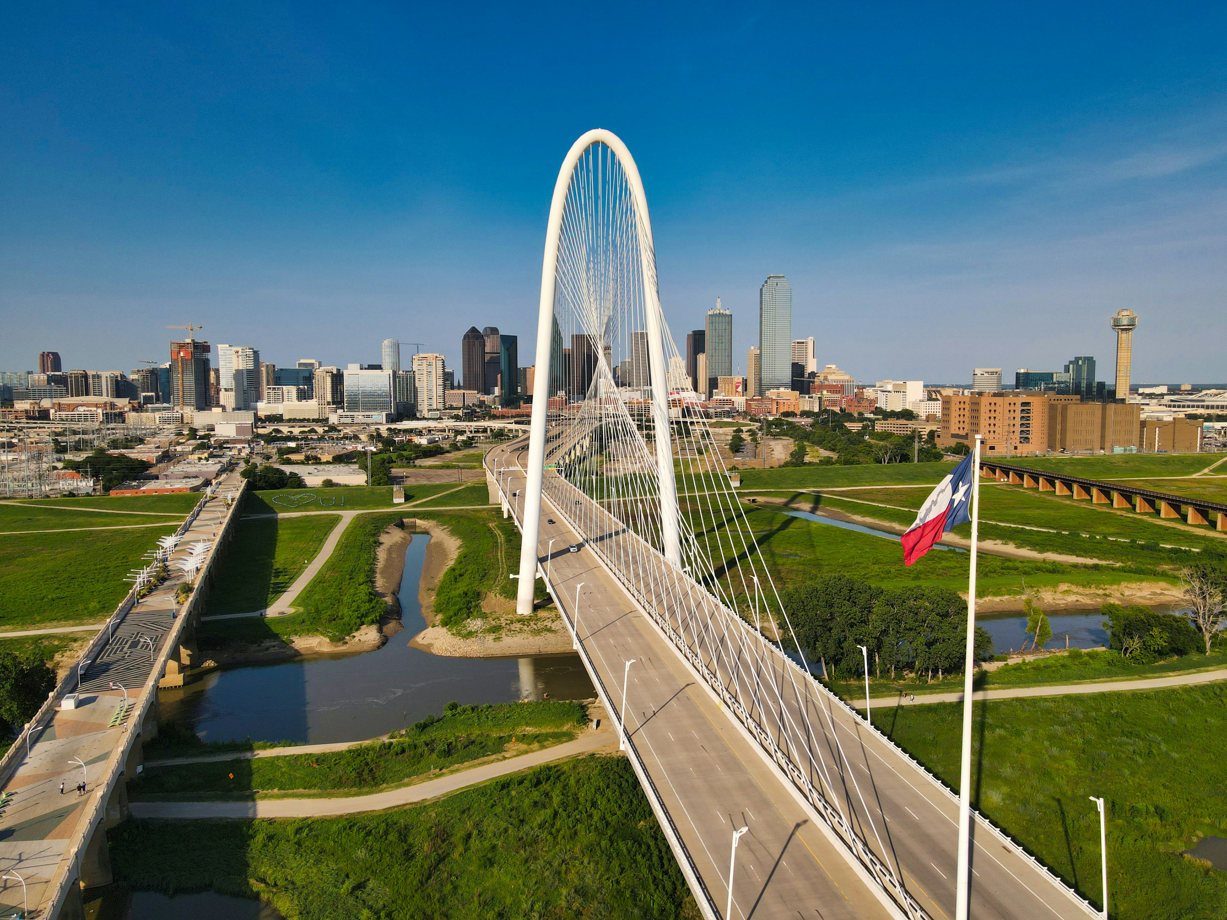 Dallas bridge with Texas flag